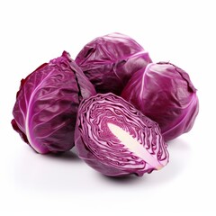 Obraz premium Whole and cut red cabbages on white background