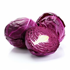 Obraz premium Whole and cut red cabbages on white background