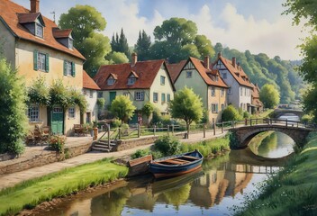 Obraz premium Rural Scene: A Painting of a Village