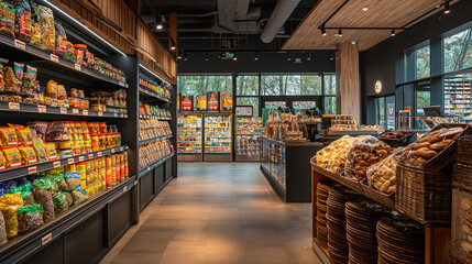 Interior of an empty modern grocery store