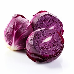 Fototapeta premium Whole and cut red cabbages on white background