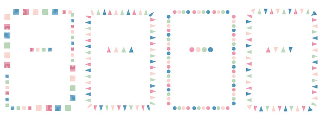 カラフルな水彩風幾何学模様のフレームセット