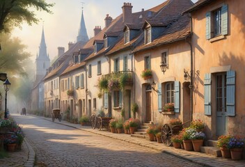 Obraz premium Tranquil European Village Scene