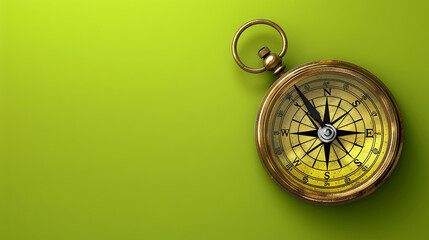 A compass is a tool used for navigation and orientation that shows direction relative to major geographic directions on a green  background