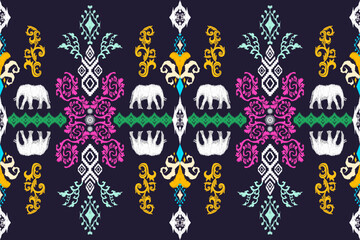 Ethnic Figure aztec embroidery style.Geometric ikat oriental traditional art pattern.Design for ethnic background,wallpaper,fashion,clothing,wrapping,fabric,element,sarong,graphic,vector illustration.