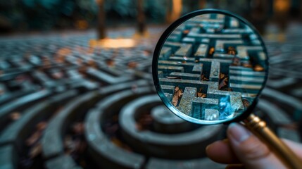 A person holding a magnifying glass, examining clues and evidence, representing the concept of deduction and logical reasoning in solving mysteries or puzzles.