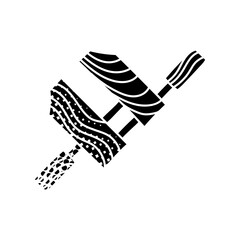 Wooden wood clamp black hand drawn icon in halftone texture style