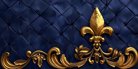 Royal Blue Background with Ornate Golden Fleur de Lis Motifs Majestic Luxury Graphic Concept for Regal Decor and Design