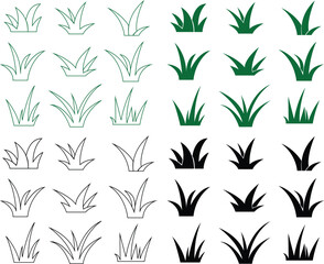 Set of Lawn grass Icons Set. Spring field planting shape lawn or garden editable stock on Transparent background. Cartoon of plants and shrub for boarding and framing, eco and organic logo elements.