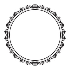 Simple Monochromatic Black And White Classic Round Frame with Decorative Floral Border Design
