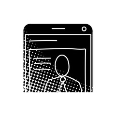 News in mobile phone black hand drawn icon in halftone texture style