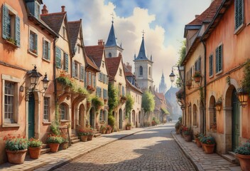 A serene townscape with traditional European architecture