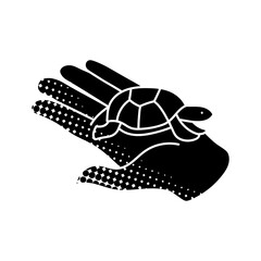 Animal newly hatched tortoise baby black hand drawn icon in halftone texture style