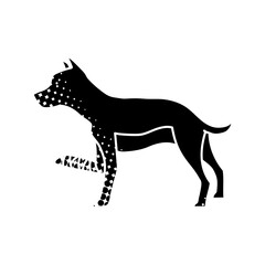 Leg injured dog black hand drawn icon in halftone texture style