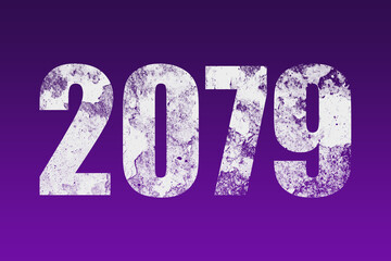 flat white grunge number of 2079 on purple background.	