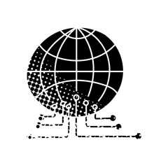 Cyber world icon metaverse black hand drawn icon in halftone texture style