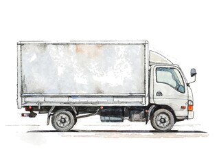 watercolor style delivery truck; white color background, white truck