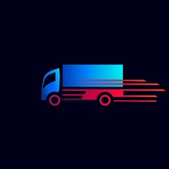 Logo for delivery company, truck and speed lines, simple and clean logo, blue and red colors