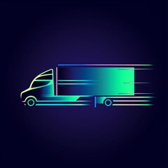Logo for delivery company, truck and speed lines, simple and clean logo, blue and green colors