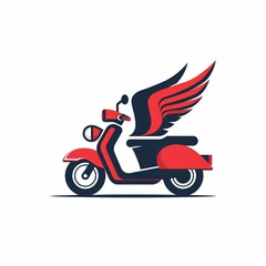 logo of delivery service using the motorcycle, flat simple style, red and black colors