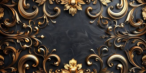 Intricate Filigree Patterns in Warm Gold Tones on a Sophisticated Dark Background