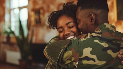 Fototapeta premium A man and woman are hugging each other in a living room