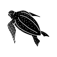 Leatherback sea turtle black hand drawn icon in halftone texture style