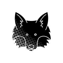 Fox black hand drawn icon in halftone texture style