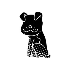 black hand drawn icon in halftone texture style dog icon