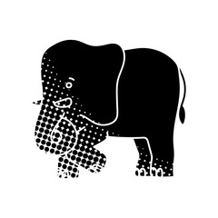 black hand drawn icon in halftone texture style elephant icon