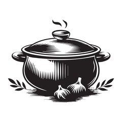 Simple cooking pot gastronomy logo icon, black vector illustration on white background