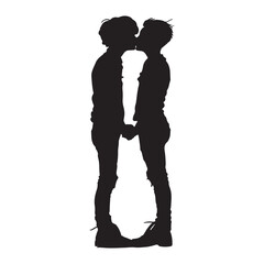 Simple silhouette of hands holding and kissing couple, black vector illustration on white background