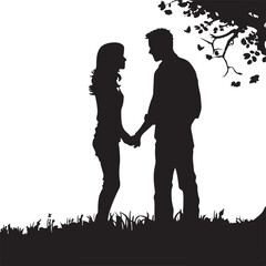 Simple silhouette of hands holding couple, black vector illustration on white background