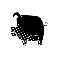 black hand drawn icon in halftone texture style pig