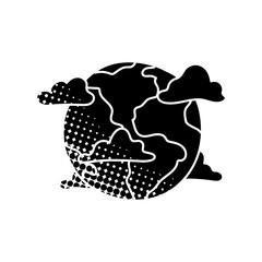 Earth globe black hand drawn icon in halftone texture style
