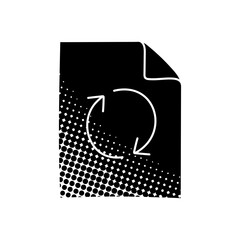 Sync document black hand drawn icon in halftone texture style