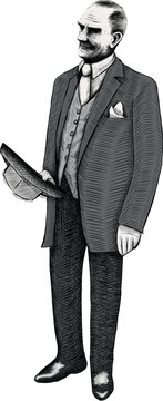 Atat&uuml;rk line art, leader, drawing body illustration