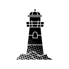 Light house black hand drawn icon in halftone texture style