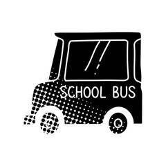 School bus black hand drawn icon in halftone texture style