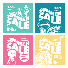 summer sale set of 4 postcards for instagram. Season Vibe Templates. Vector flat illustration