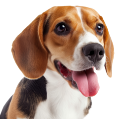 Beagle puppy portrait looking smiling isolated on the transparent background