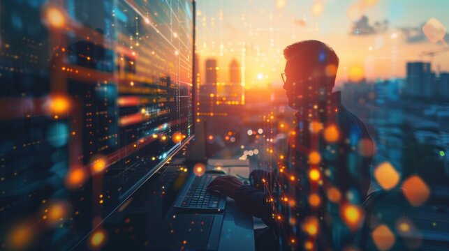 A modern computer integrated with AI, reflecting the realms of data science, software development, cloud computing, and digital technology, emphasizing the management of big data.