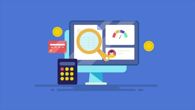 Good rating credit score check report, business and financial document with credit card, accounting calculation video animation.