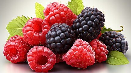 Berries with leaves on white background