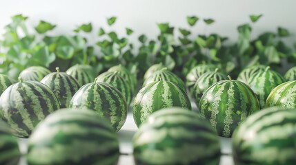 Illustrate a mesmerizing digital artwork showcasing a lavish vista of watermelons in 3D