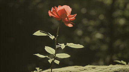 Minimalist photo of rose isolated in the garden. Simple elegant rose background.