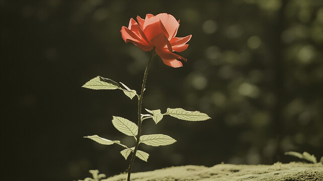 Minimalist photo of rose isolated in the garden. Simple elegant rose background.