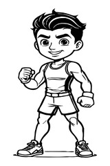 Athlete . Fictional character . Black and white cartoon. For use in graphics, for tattoos. Generated by Ai