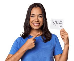 Young filipino woman showing "yes" sign
