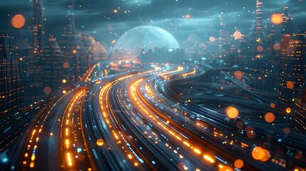 Fototapeta premium Futuristic Cloud Powered Transportation Hub Optimizing Urban Mobility and Safety through Integrated Systems and Intelligent Automation